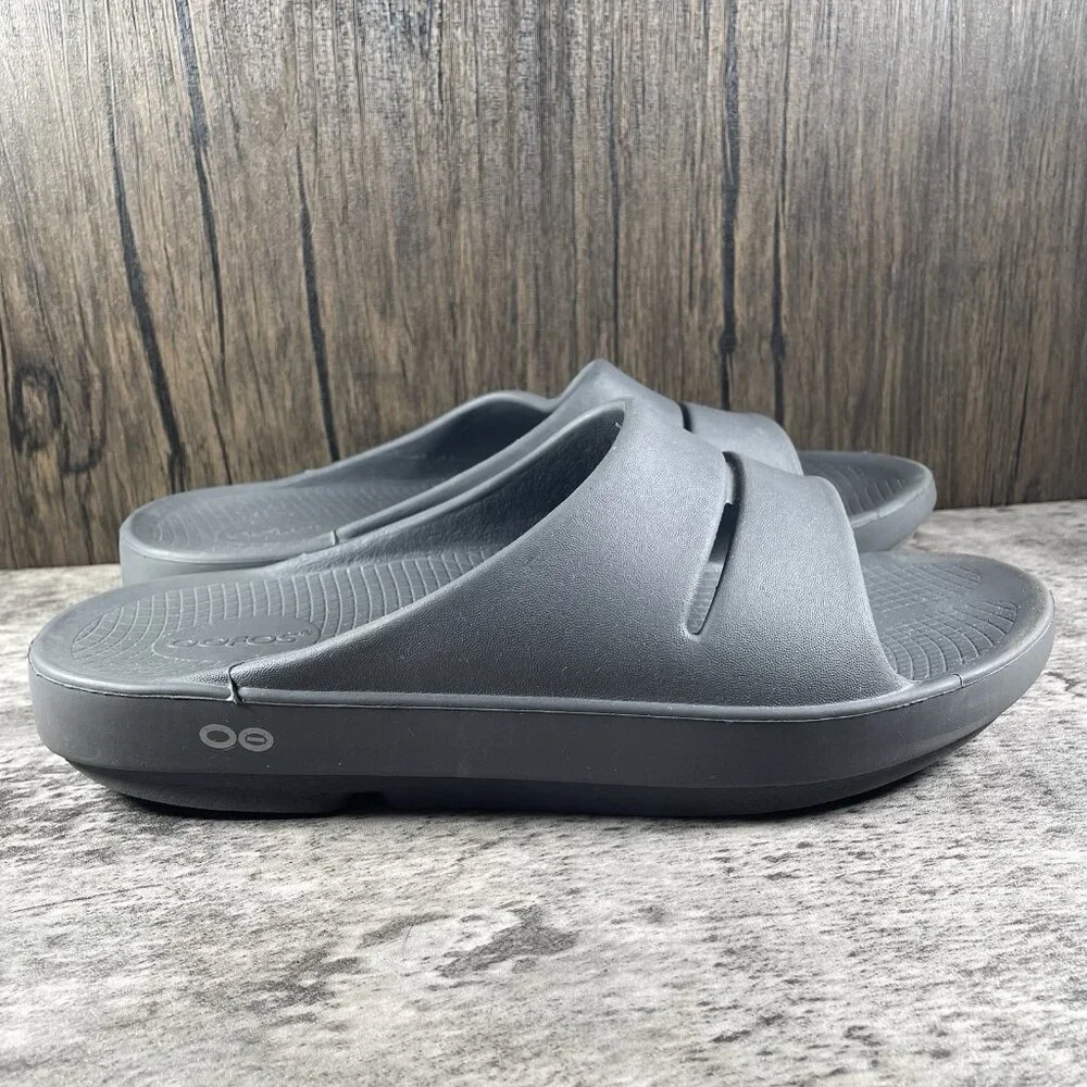 OOFOS OOahh Sport Flex Slides Recovery Sandals Gray Mens Sz 10